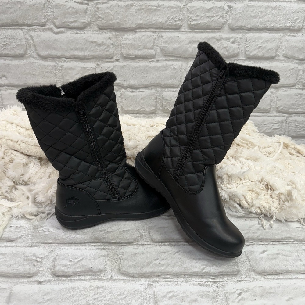 The Totes Jade Quilted Snow Boot Faux Fur Size 7M Black All Weather Winter Boots - Picture 13 of 13